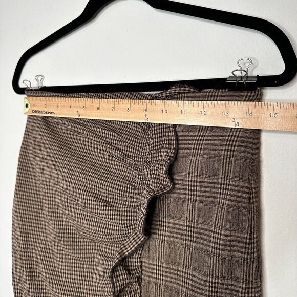 Mango Brown Plaid Checkerboard Mix Fabric Side Ruffle ALine Back Zip Skirt Med - Picture 10 of 11